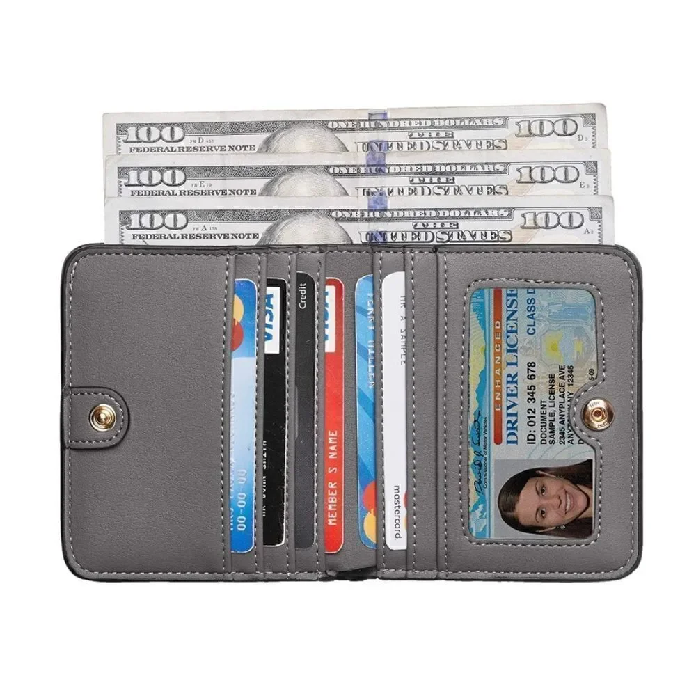 Gray Leather Compact Wallet